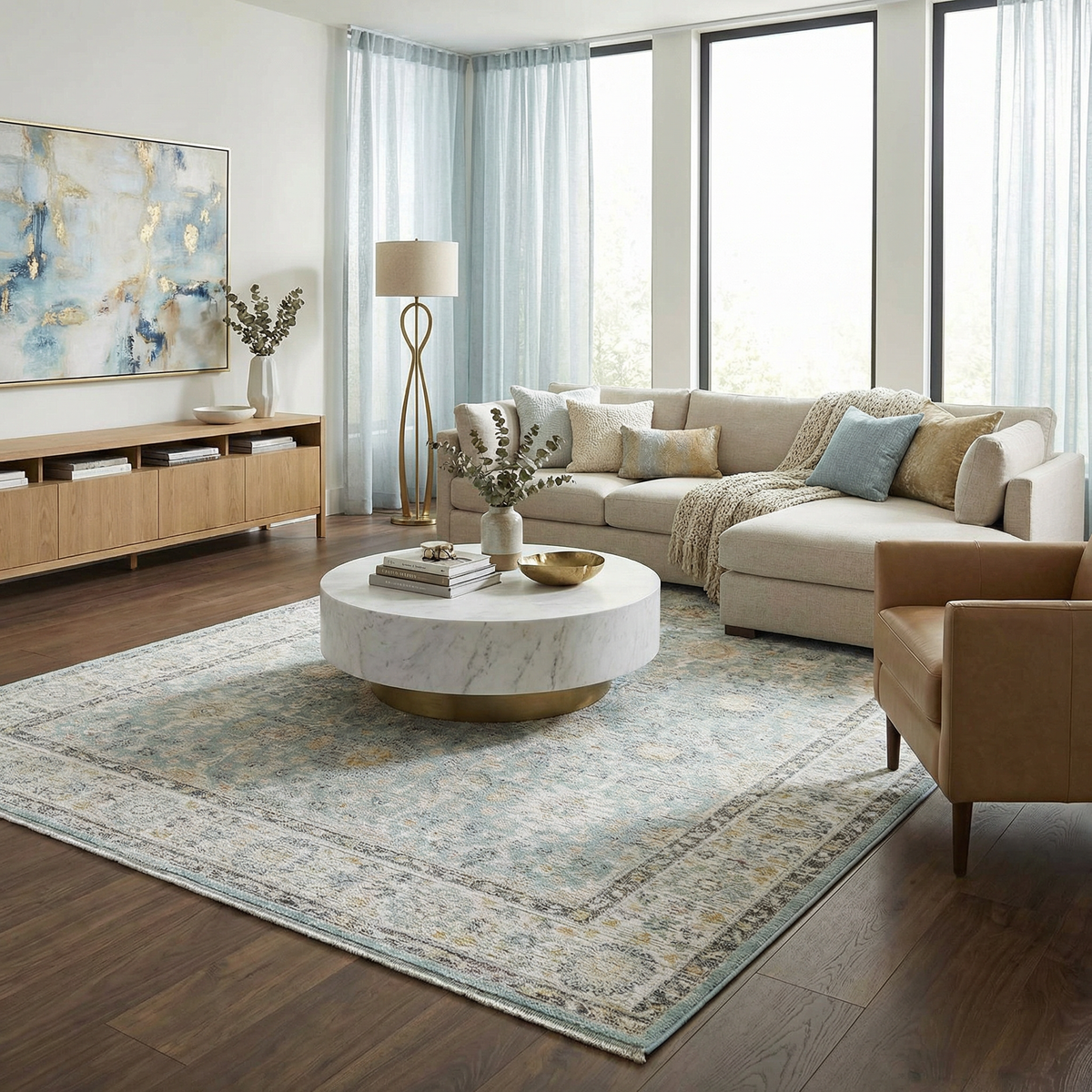Adilet Blue Washable Area Rug
