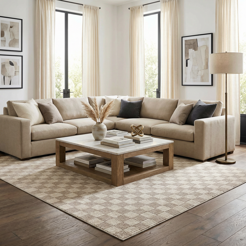 Truls 3D Checkered Washable Rug - Biscotti