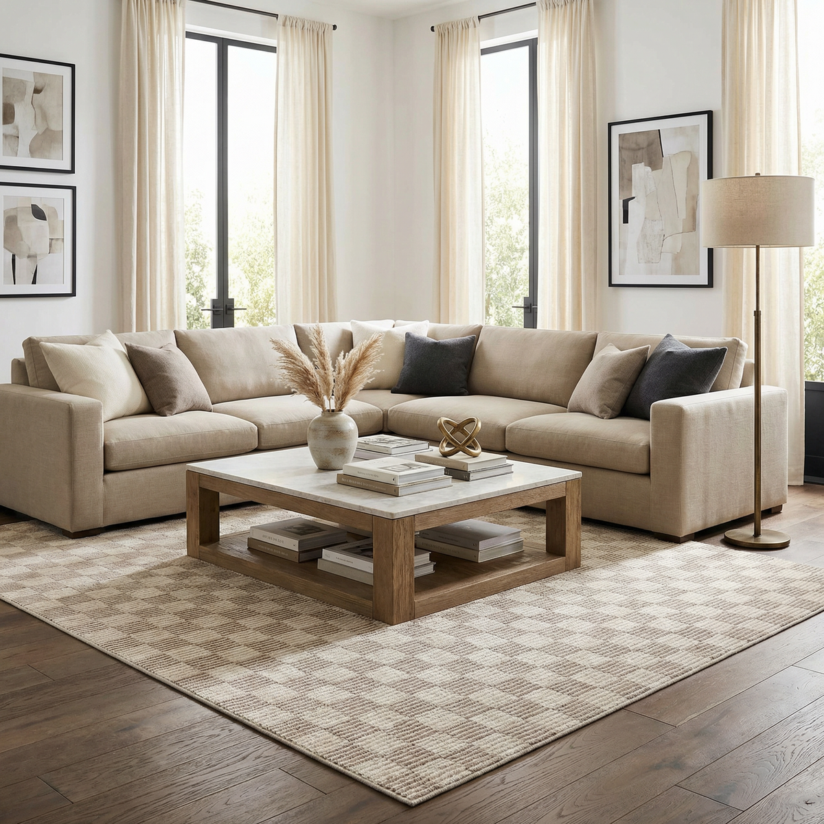 Truls 3D Checkered Washable Rug - Biscotti