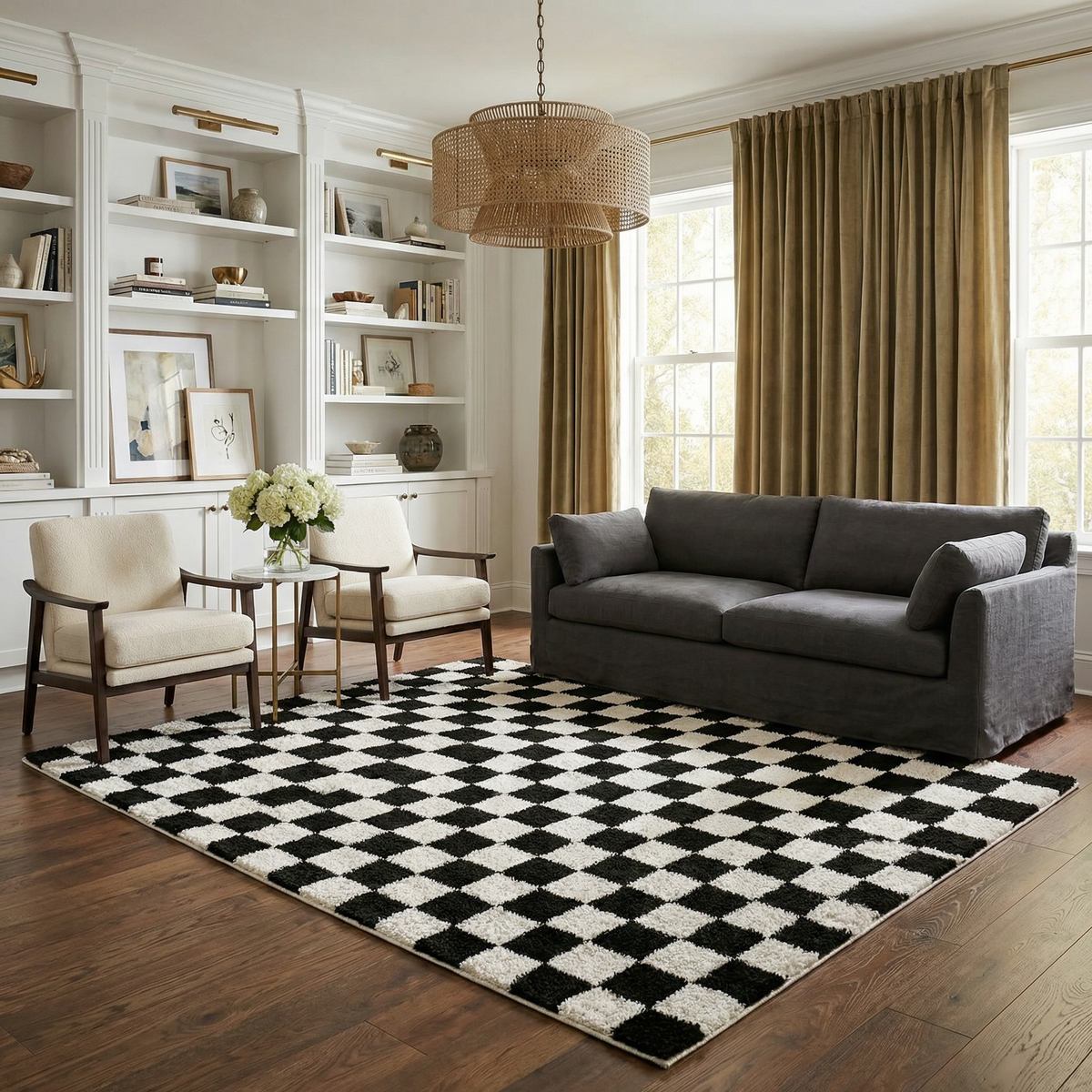 Naye Cream Color Block Machine Woven Polyester Washable Area Rug