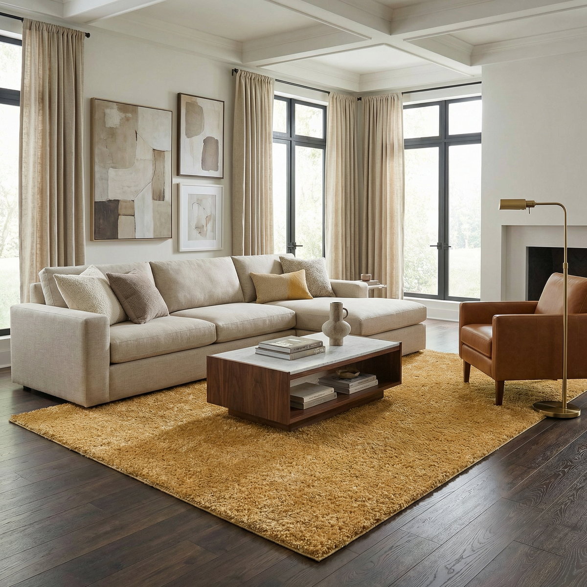 Heavenly Solid Mustard Plush Rug - Clearance