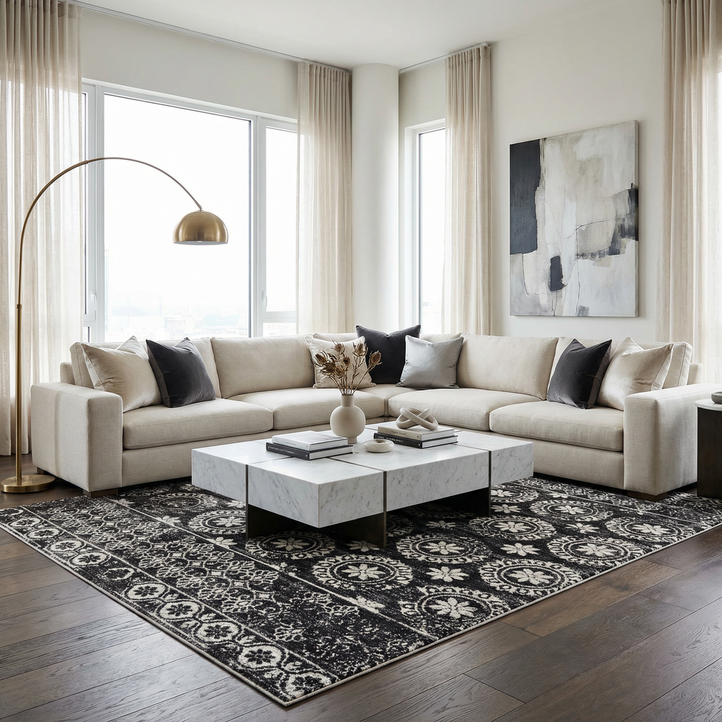 Kahraman Black & White Washable Rug - Clearance