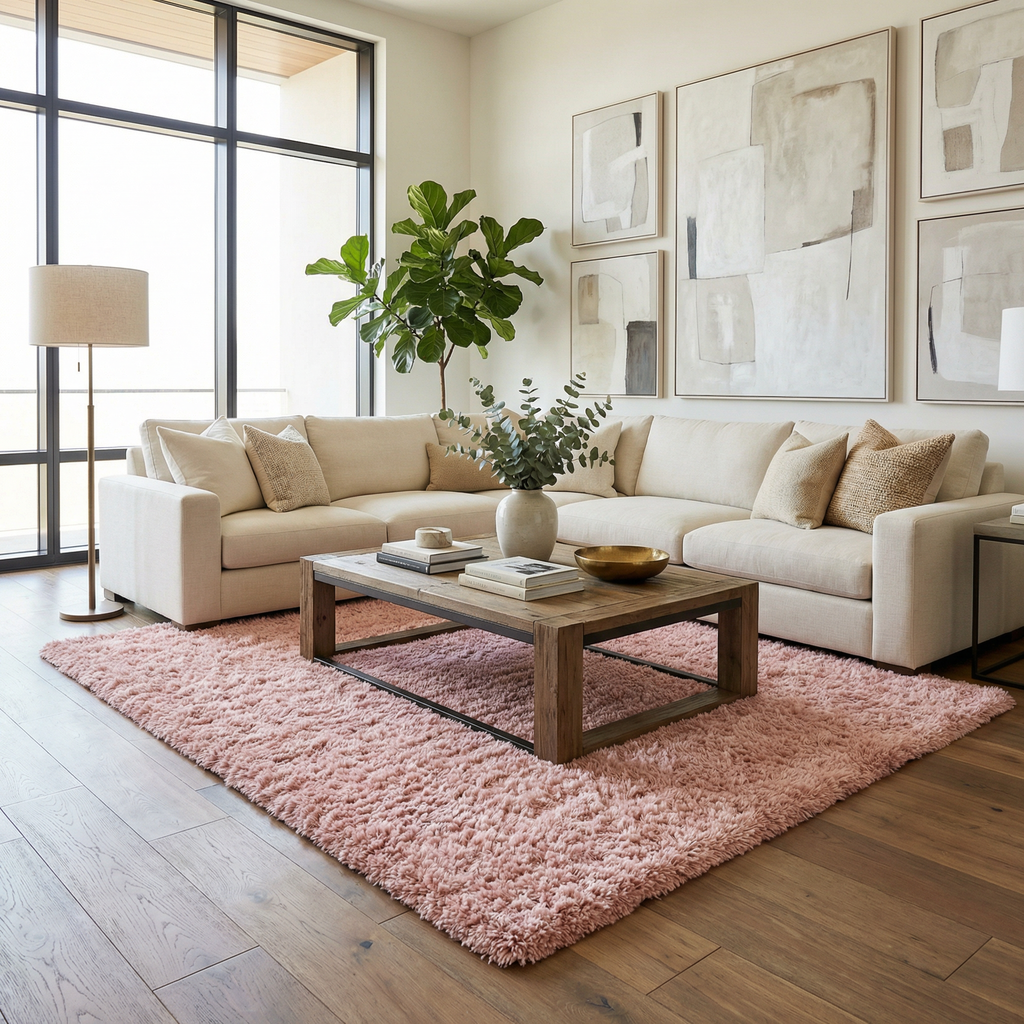 Faina Solid Pink Shag Washable Area Rug - Clearance