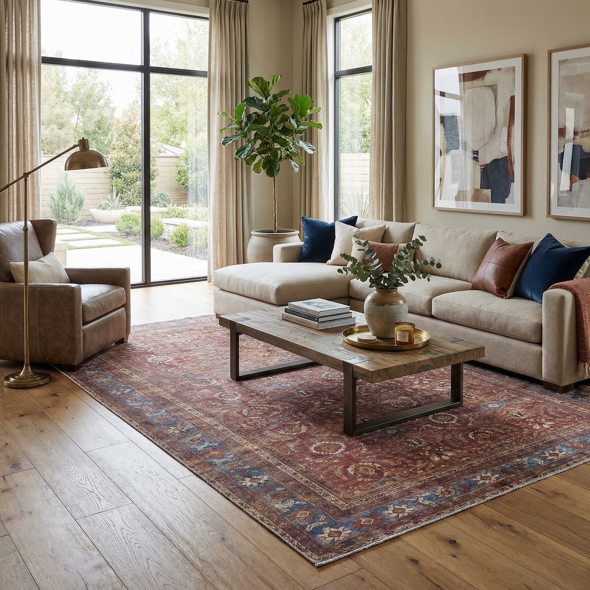 Rust Baki Traditional Washable Area Rug