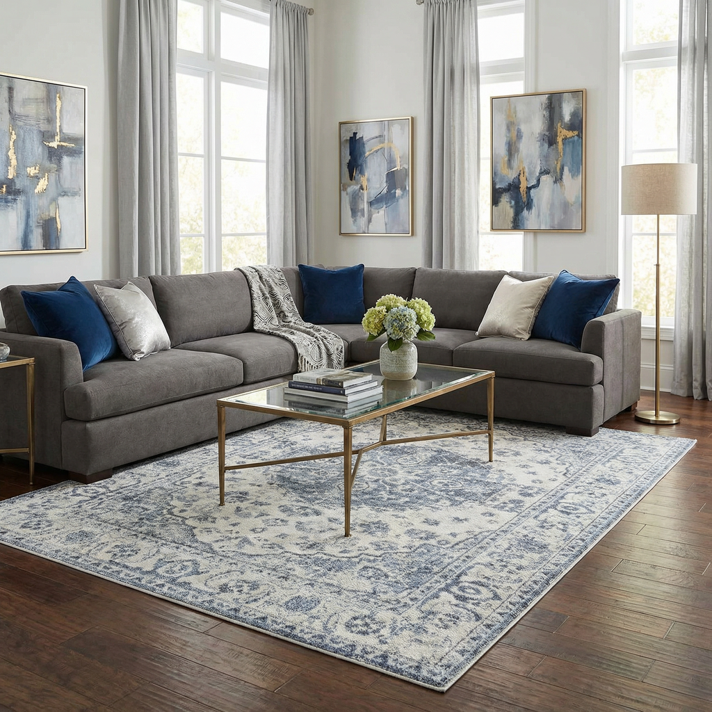 Blue Hiti Washable Area Rug