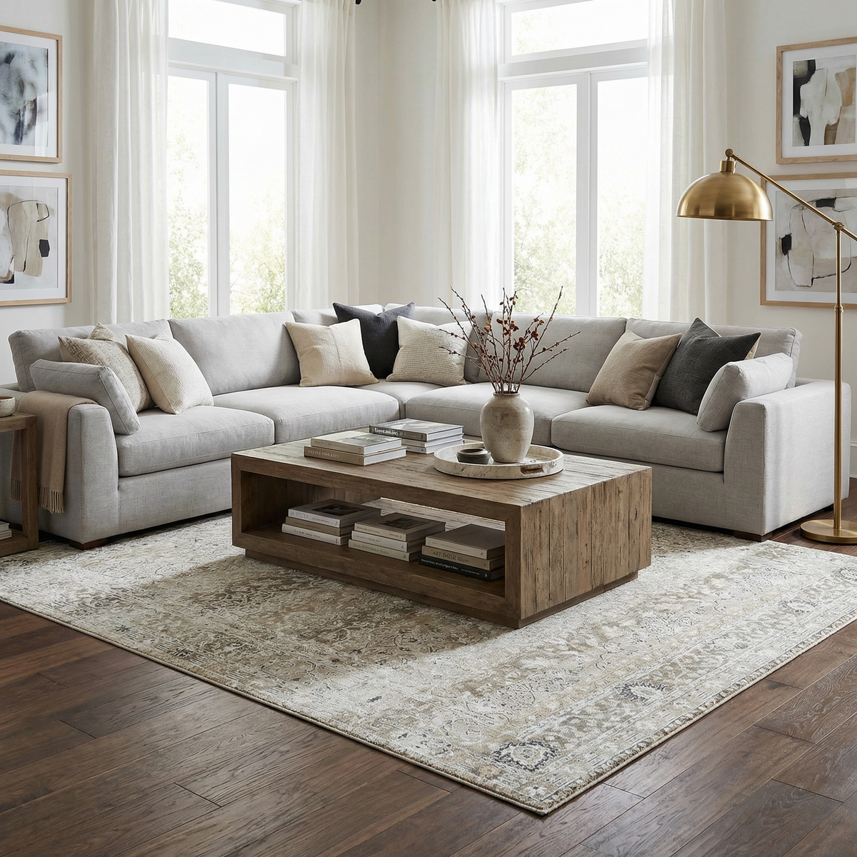 Our PNW Home Rainier Damask Light Brown Washable Rug