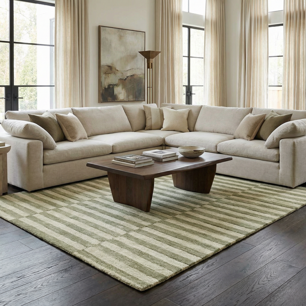 Idaho Broken-Striped Green Area Rug
