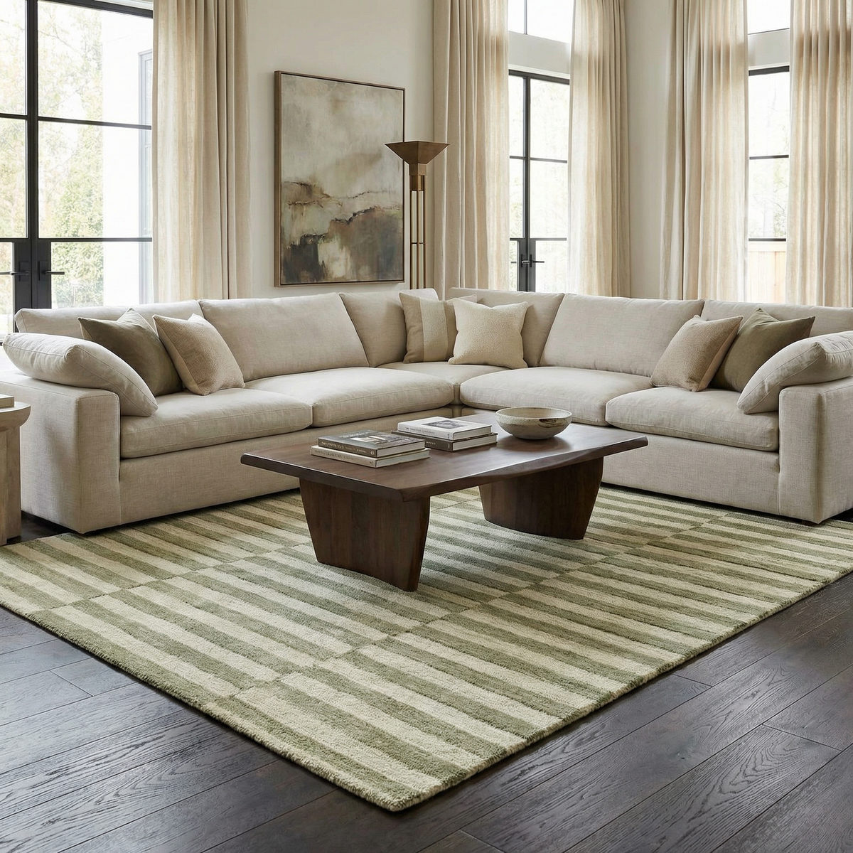 Idaho Broken-Striped Green Area Rug