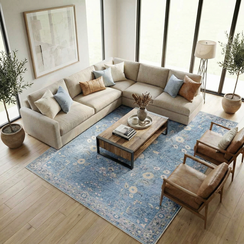 Meyly Blue Washable Area Rug