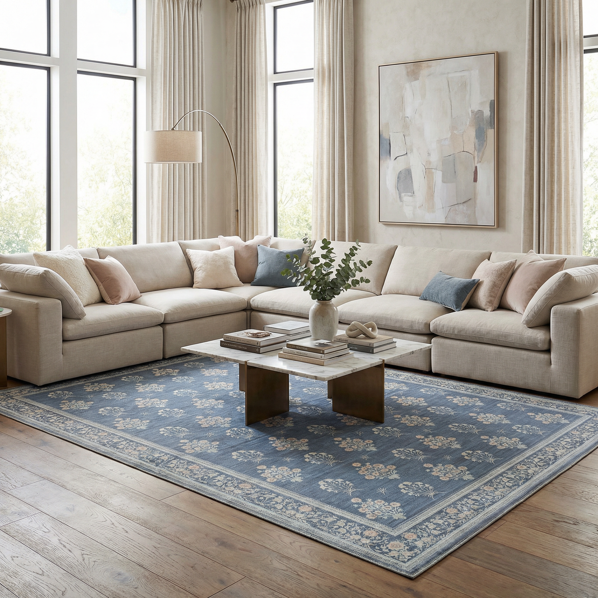 Aquene Denim Washable Area Rug