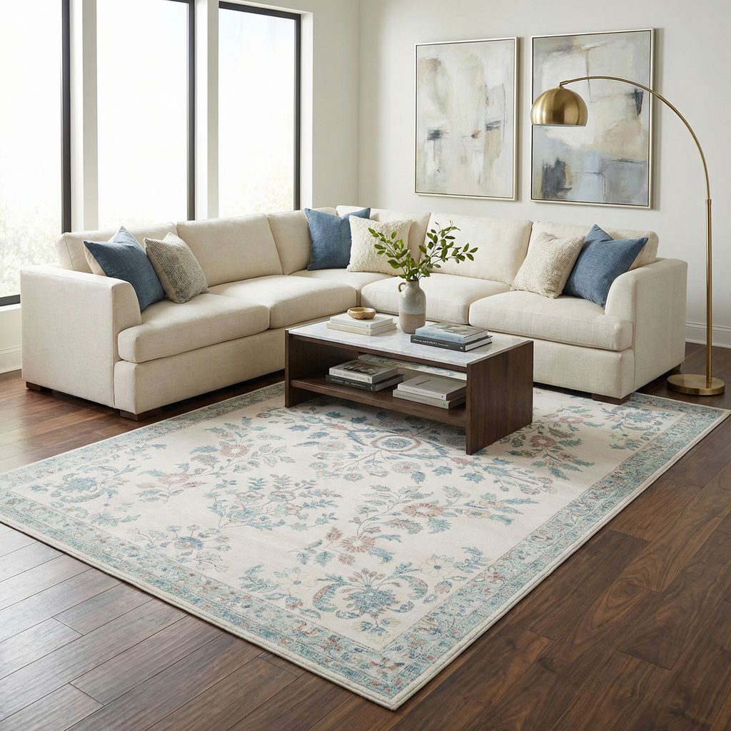 Meyly Pink & Green Washable Area Rug