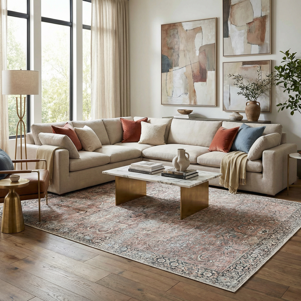 Peach Noda Vintage Washable Area Rug - Clearance