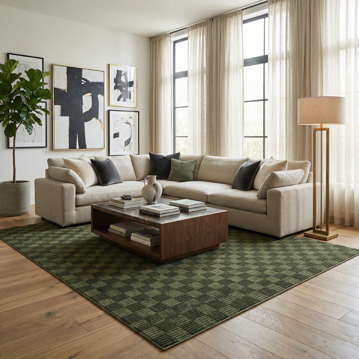 Truls 3D Checkered Washable Rug - Green