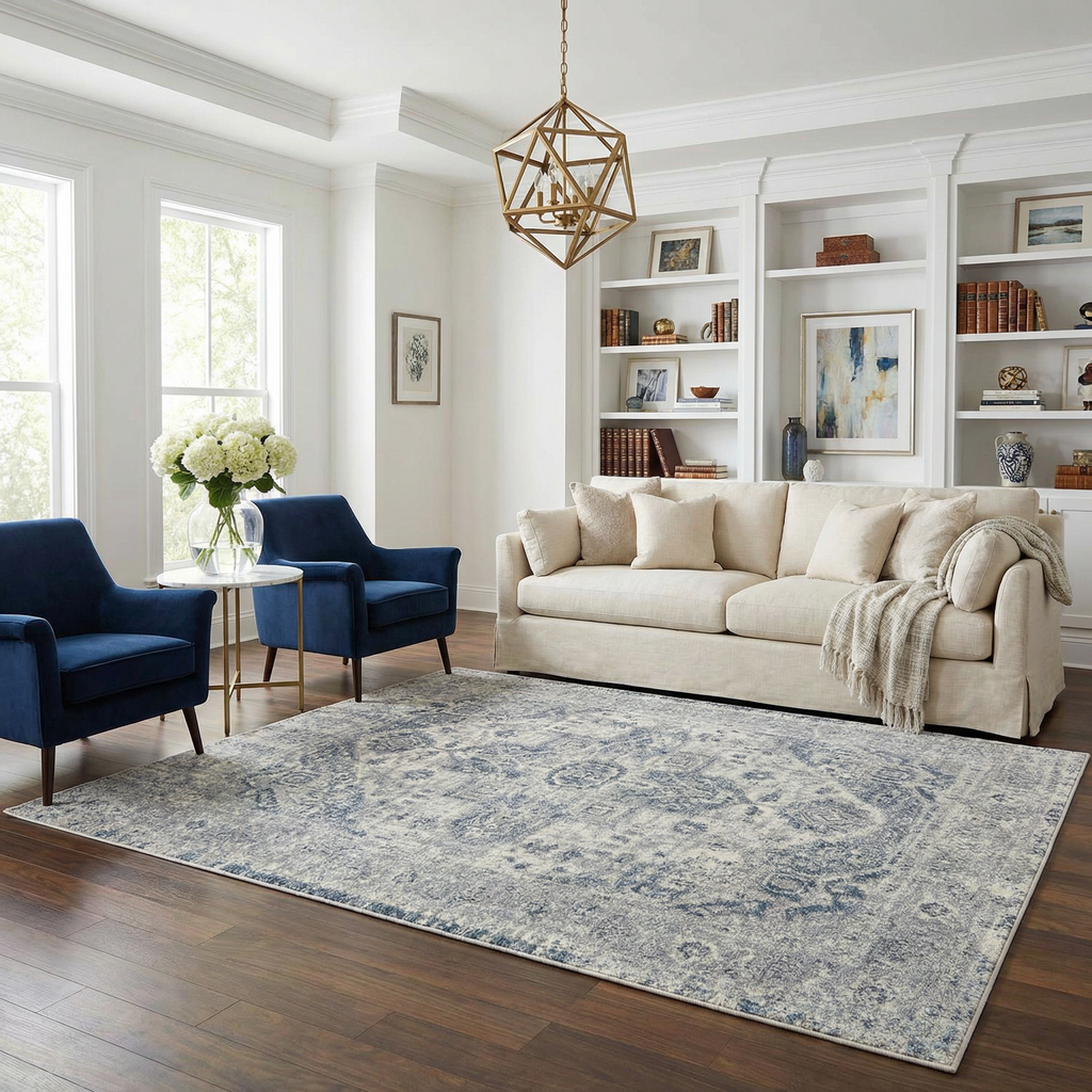 Peeta Gray Blue Medallion Area Rug - Clearance