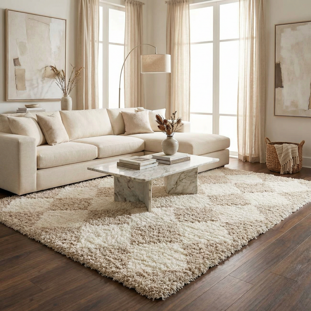 Zahur Cream & Beige Diamond Area Rug - Clearance