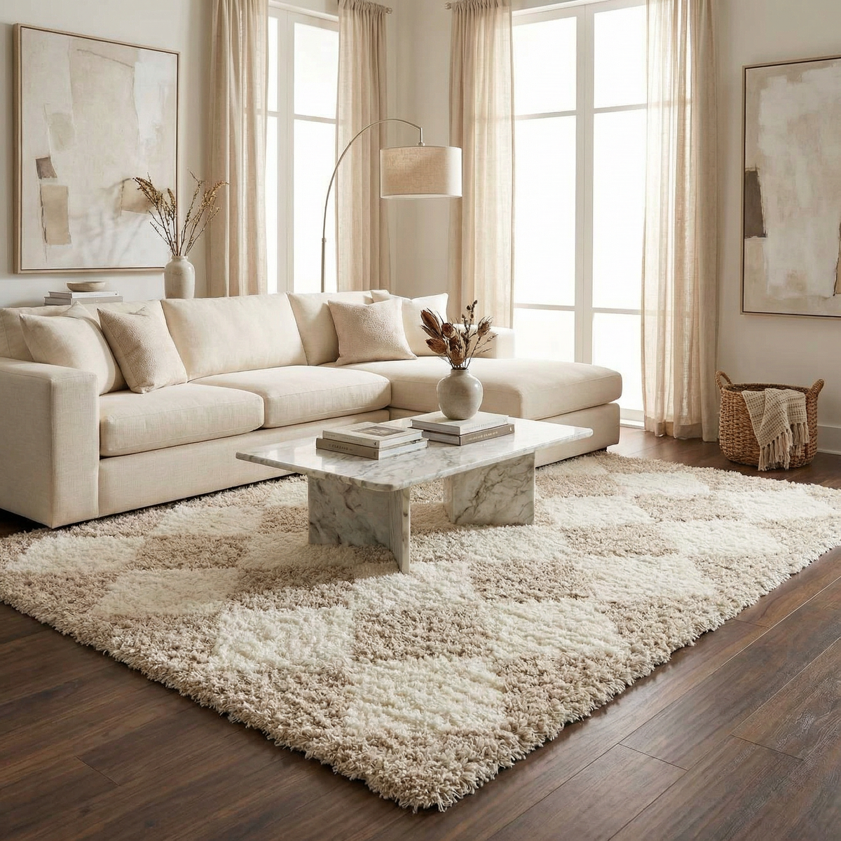 Zahur Cream & Beige Diamond Area Rug - Clearance