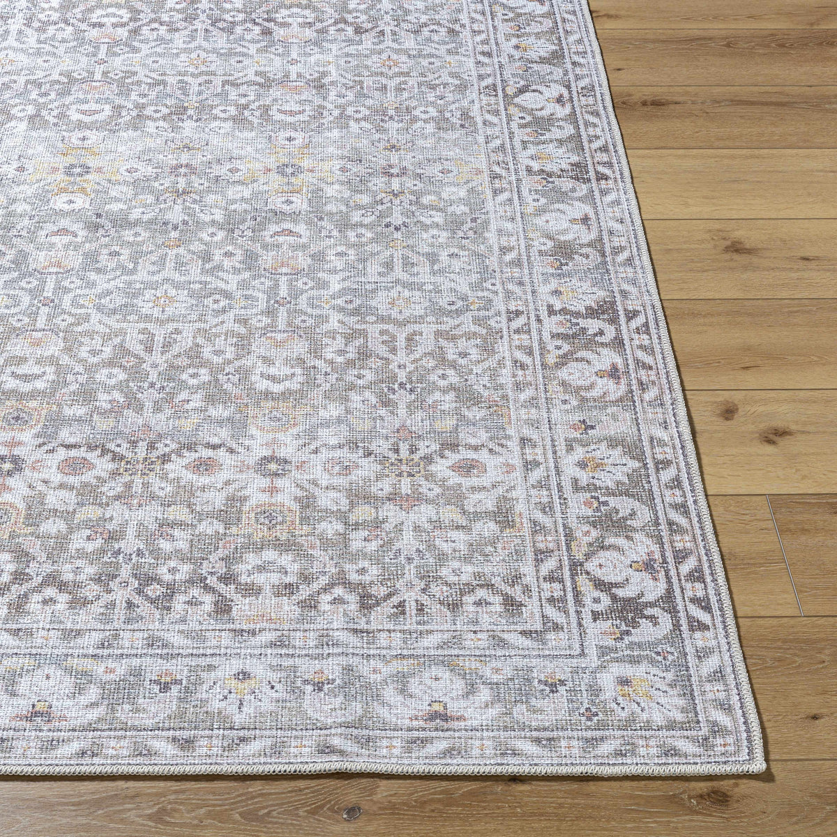 Our PNW Home Rainier Damask Brown Washable Rug
