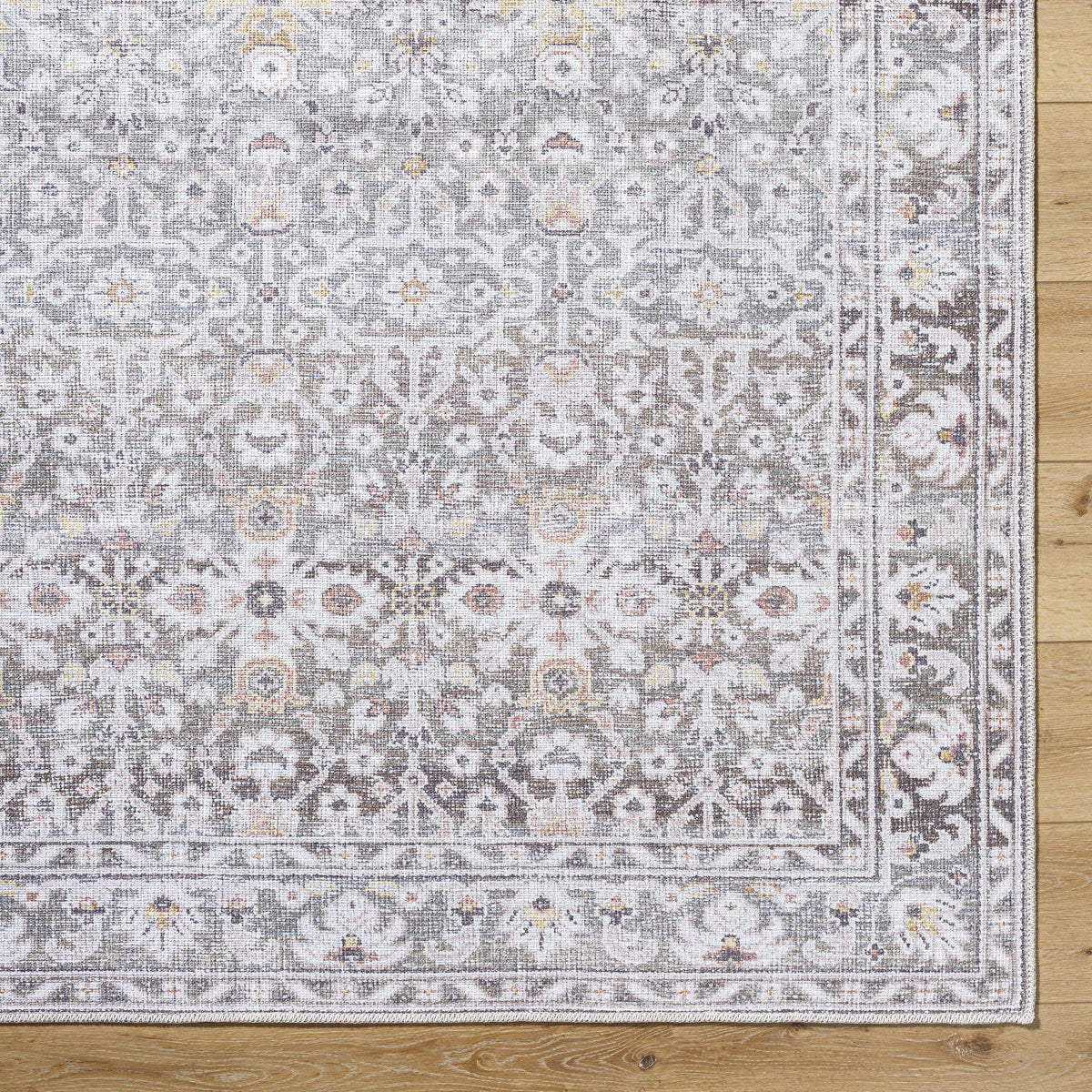 Our PNW Home Rainier Damask Brown Washable Rug