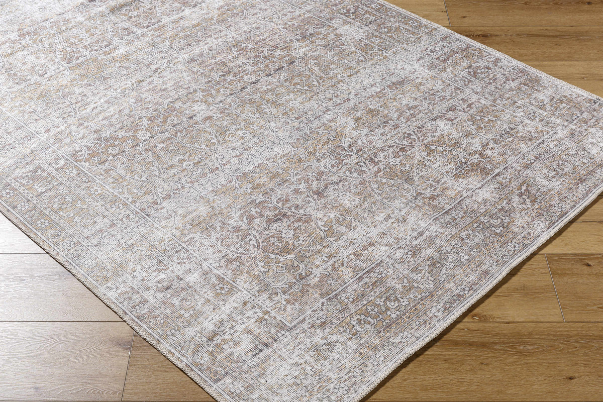 Our PNW Home Rainier Damask Dark Brown Washable Rug