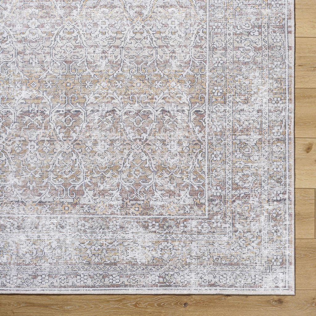 Our PNW Home Rainier Damask Dark Brown Washable Rug