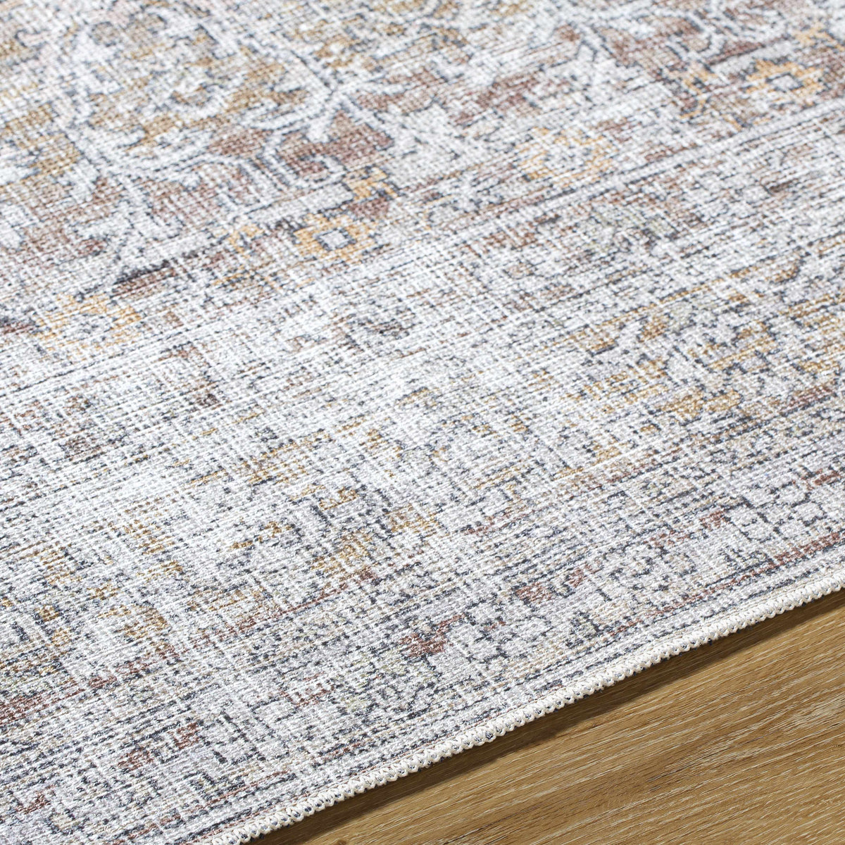 Our PNW Home Rainier Damask Dark Brown Washable Rug