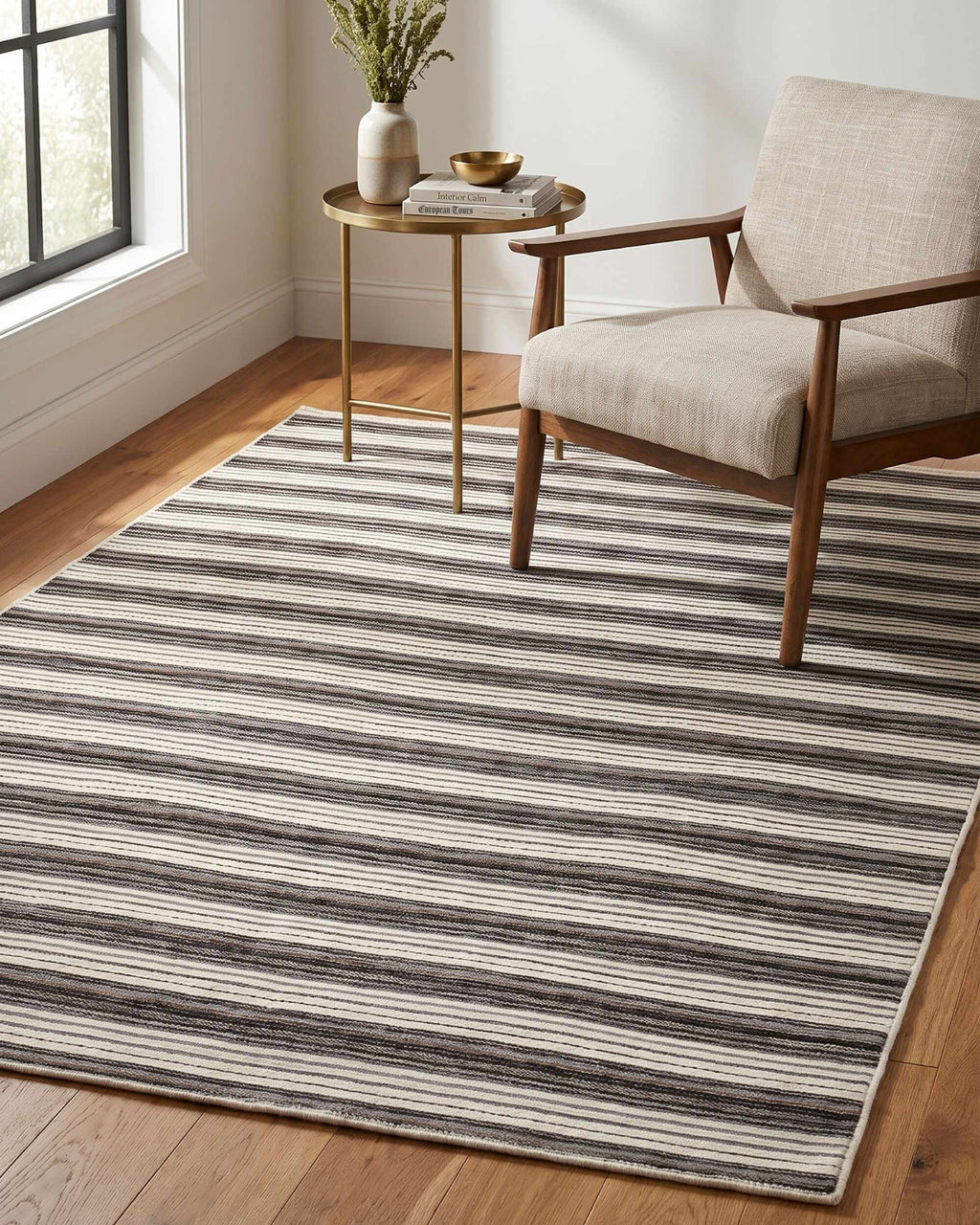 Jachai Gray Straped Washable Area Rug