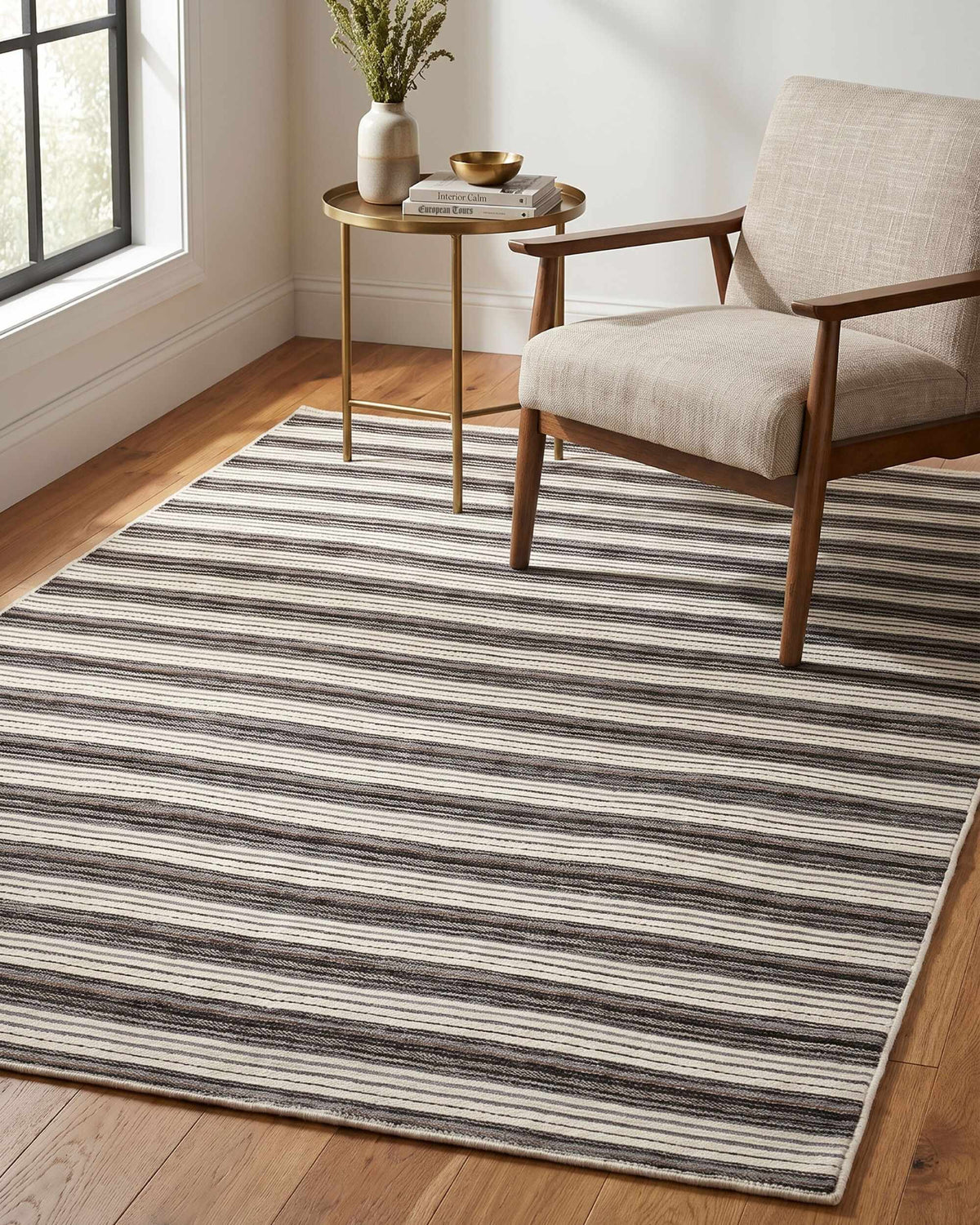 Jachai Gray Straped Washable Area Rug