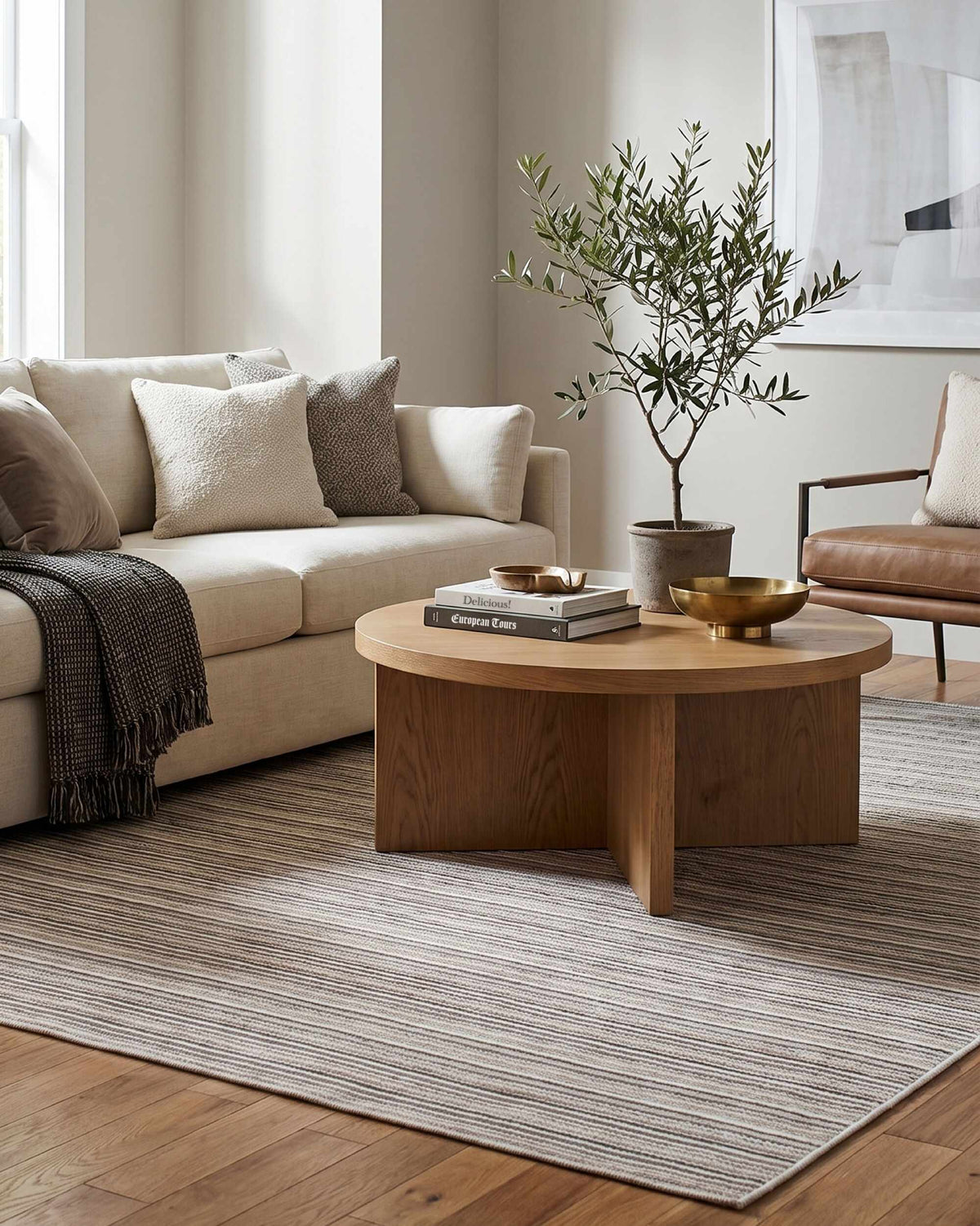 Jachai Beige Straped Washable Area Rug