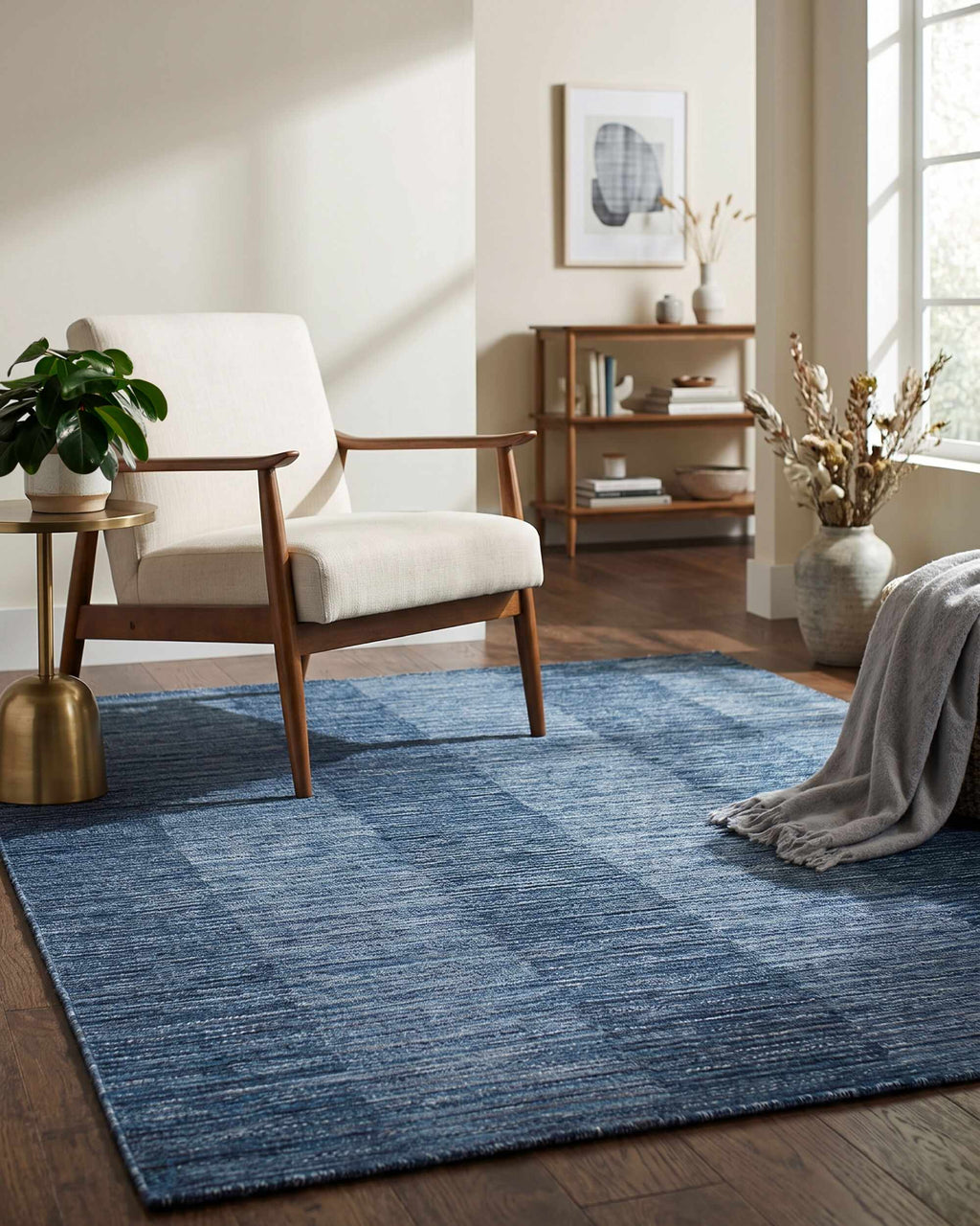 Fayola Blue Striped Washable Area Rug