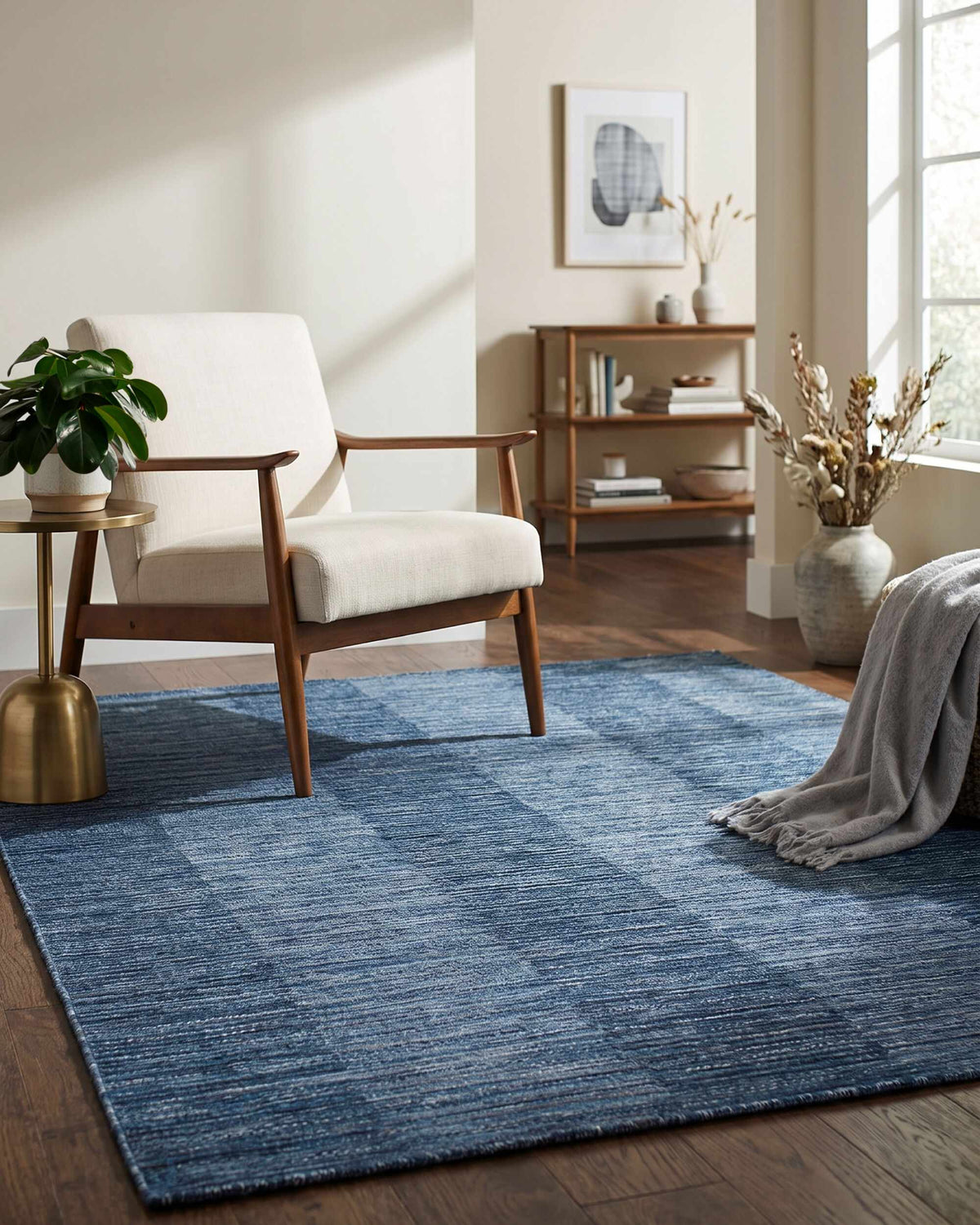 Fayola Blue Striped Washable Area Rug
