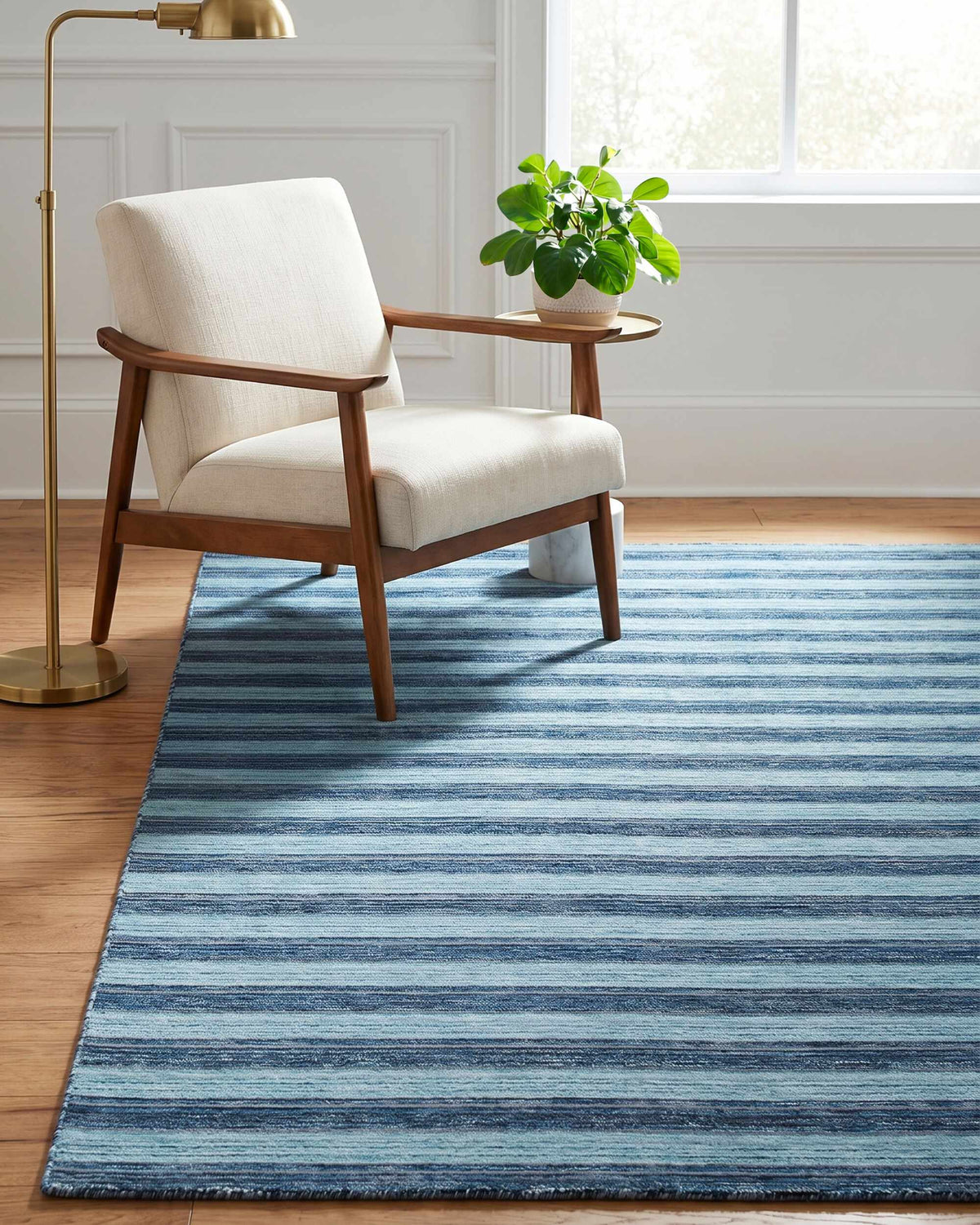 Frymet Blue Striped Washable Area Rug