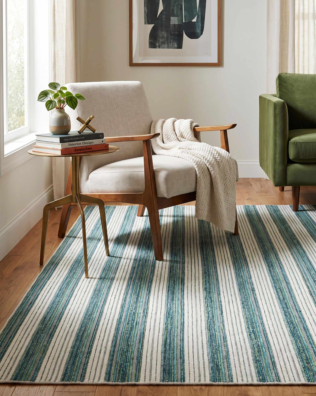 Frymet Green Striped Washable Area Rug