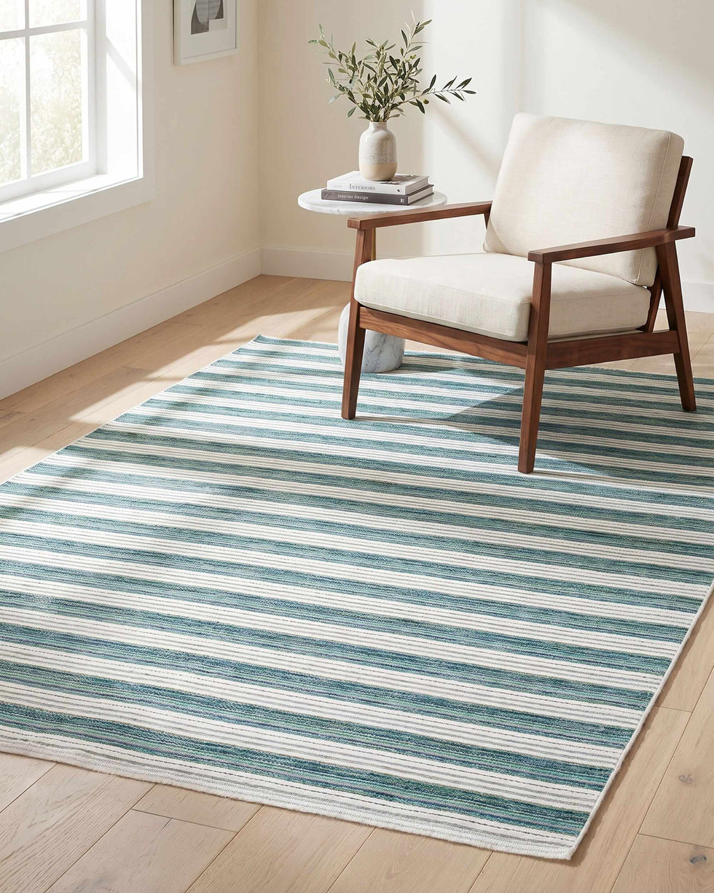 Frymet Green Striped Washable Area Rug