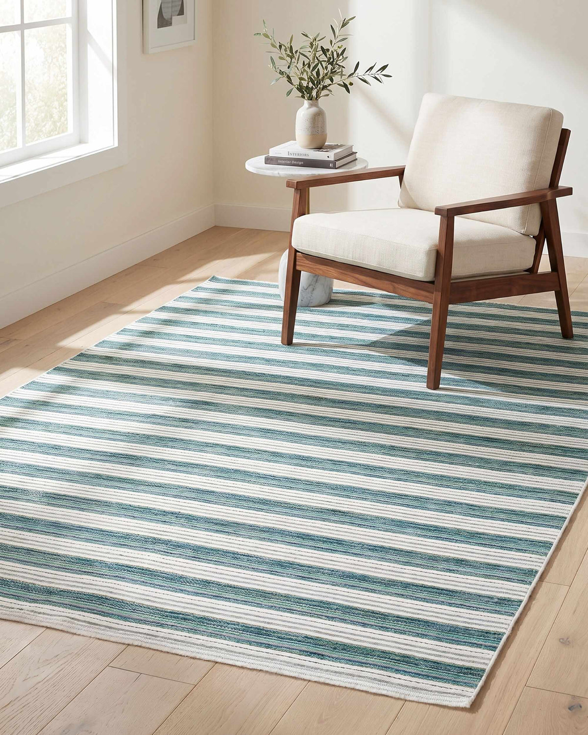 Frymet Green Striped Washable Area Rug