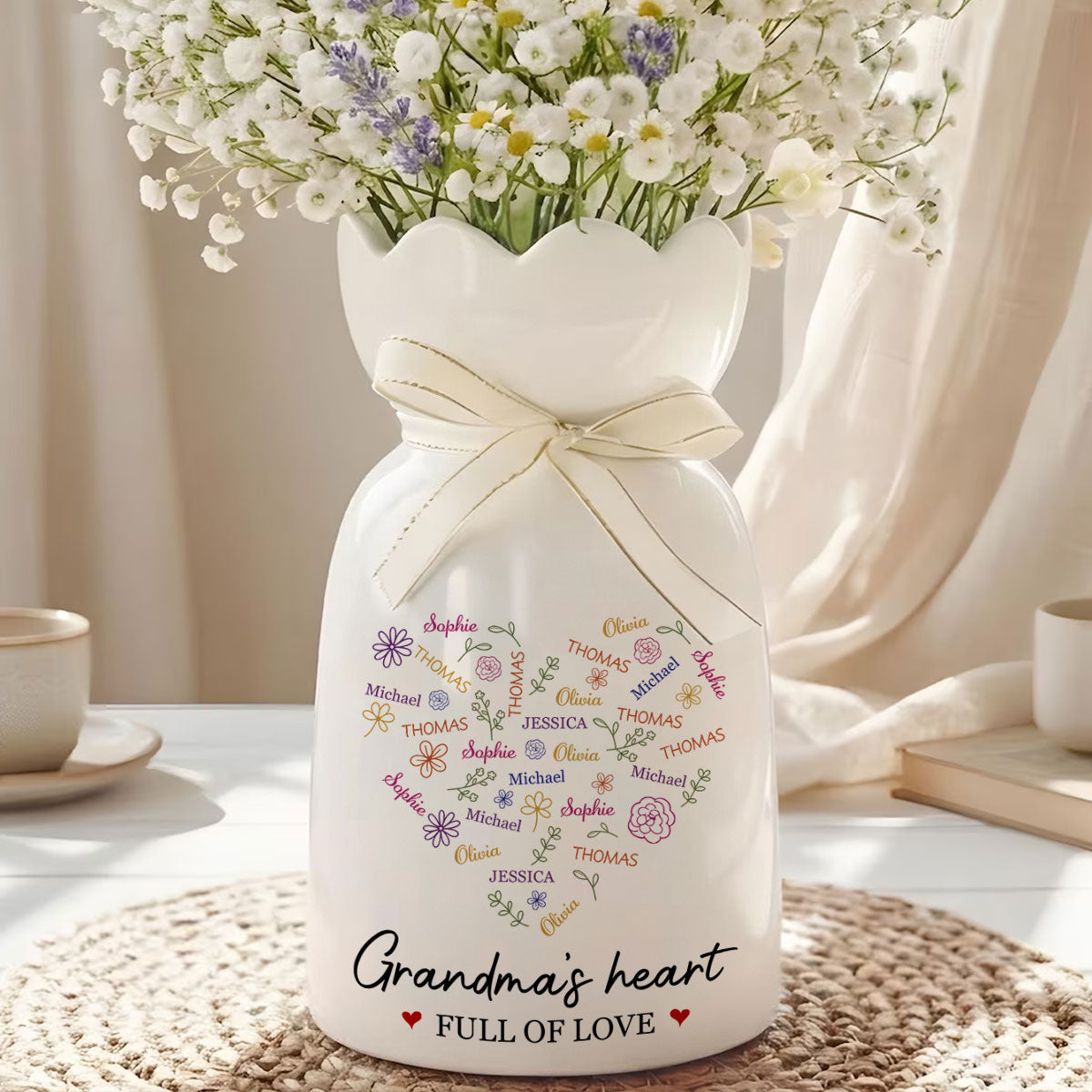 A Heart Full Of Love - Personalized Ribbon Tie Flower Vase