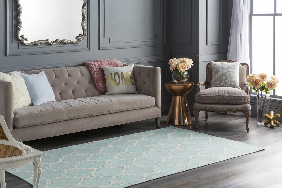 Ragan Ice Blue Trellis Cotton Rug - Clearance