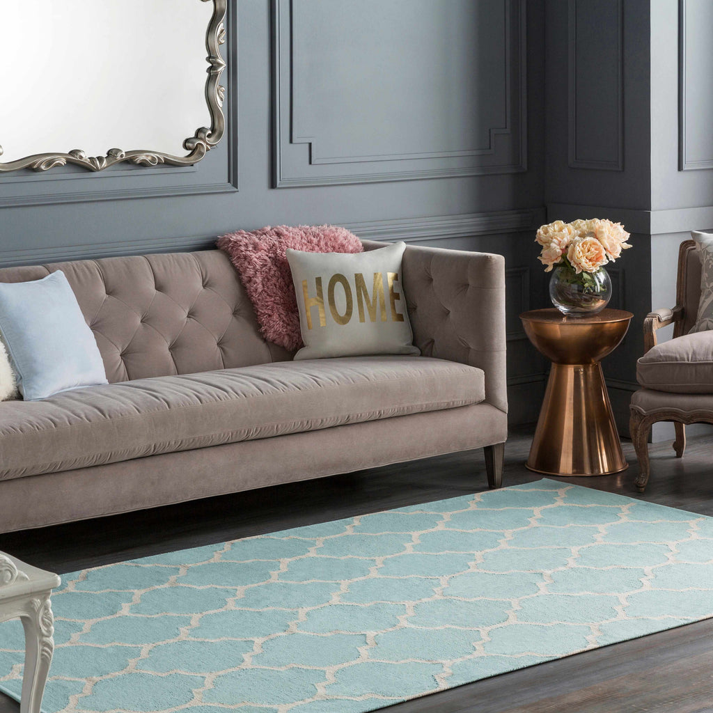 Ragan Ice Blue Trellis Cotton Rug - Clearance