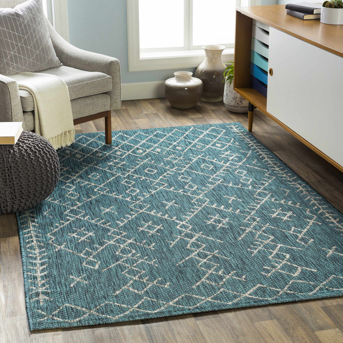 Maunawili Aqua Nordic Outdoor Rug