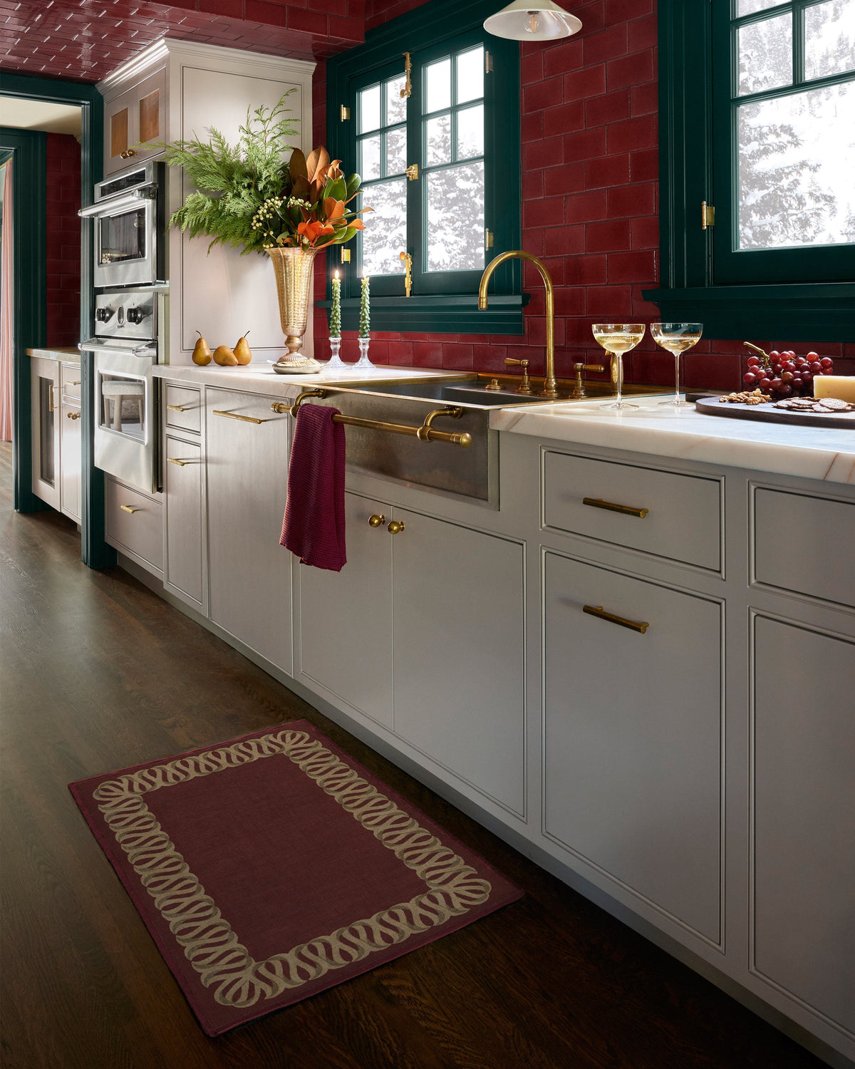 Ribbon Border Red & Natural Flatwoven Rug