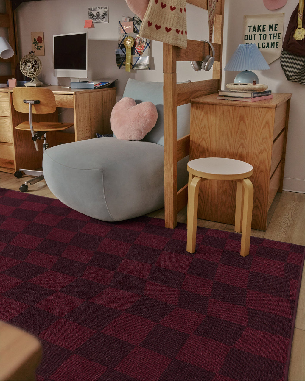 Ricardo Checkerboard Burgundy Flatwoven Rug by Humberto Leon
