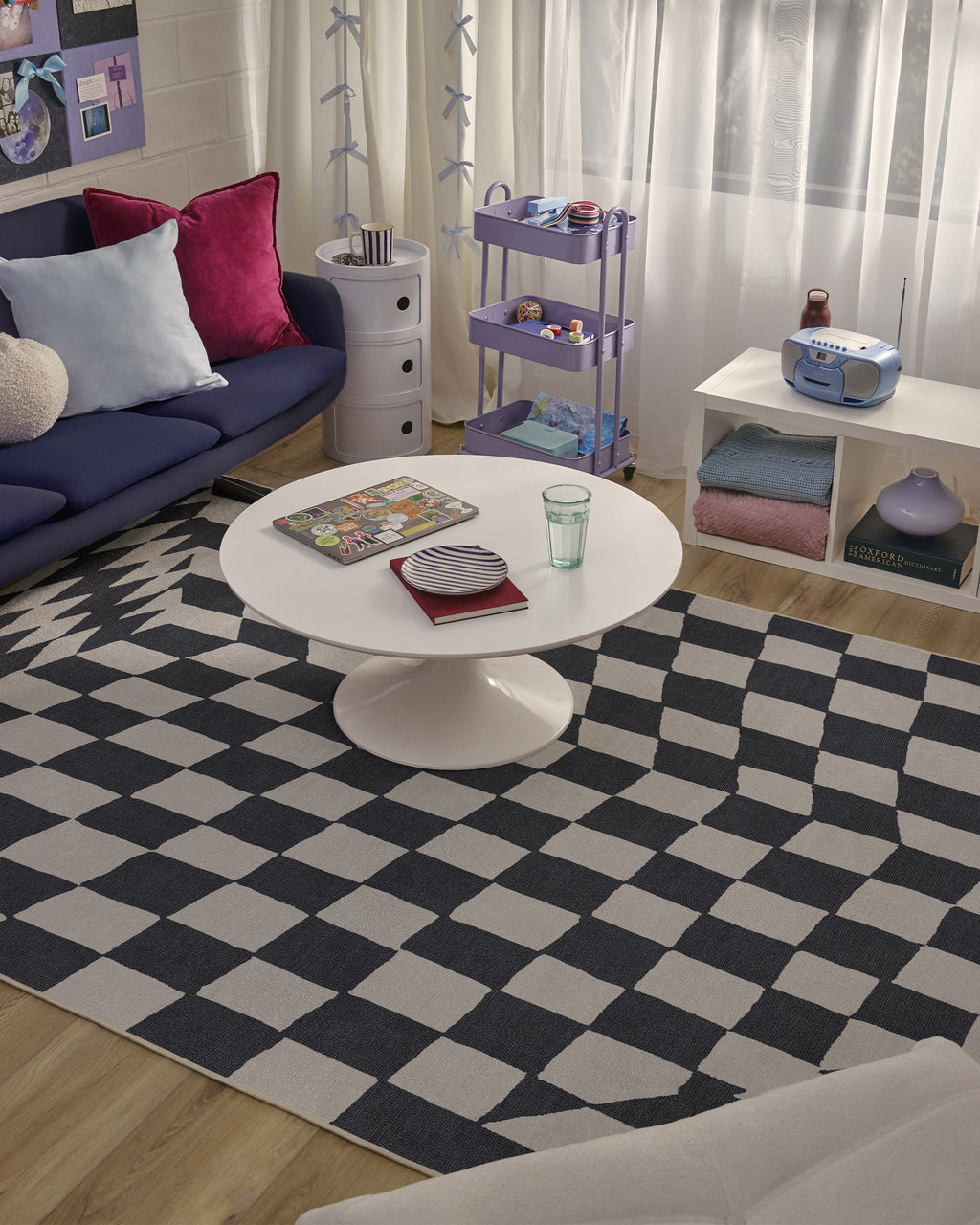 Ricardo Checkerboard Ivory & Black Flatwoven Rug by Humberto Leon