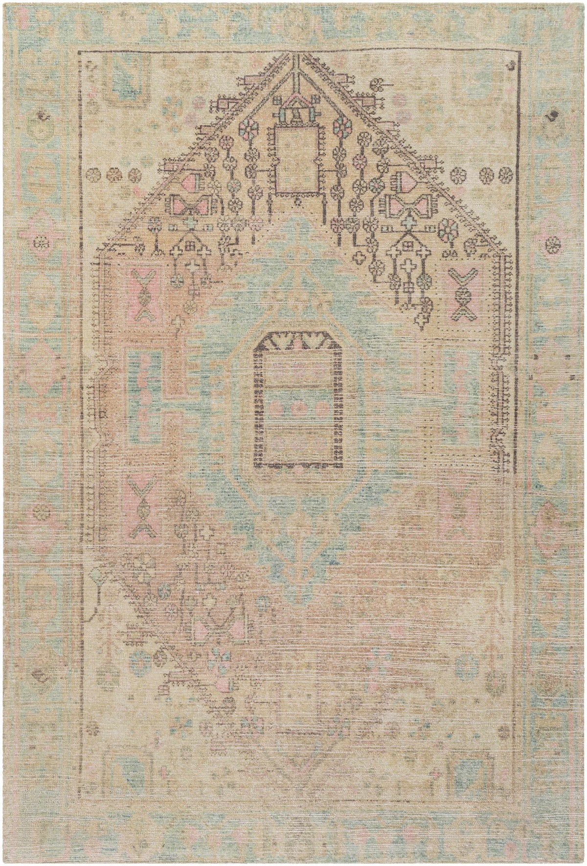 Rickinghall Peach&Sage Medallion Beige Rug - Clearance