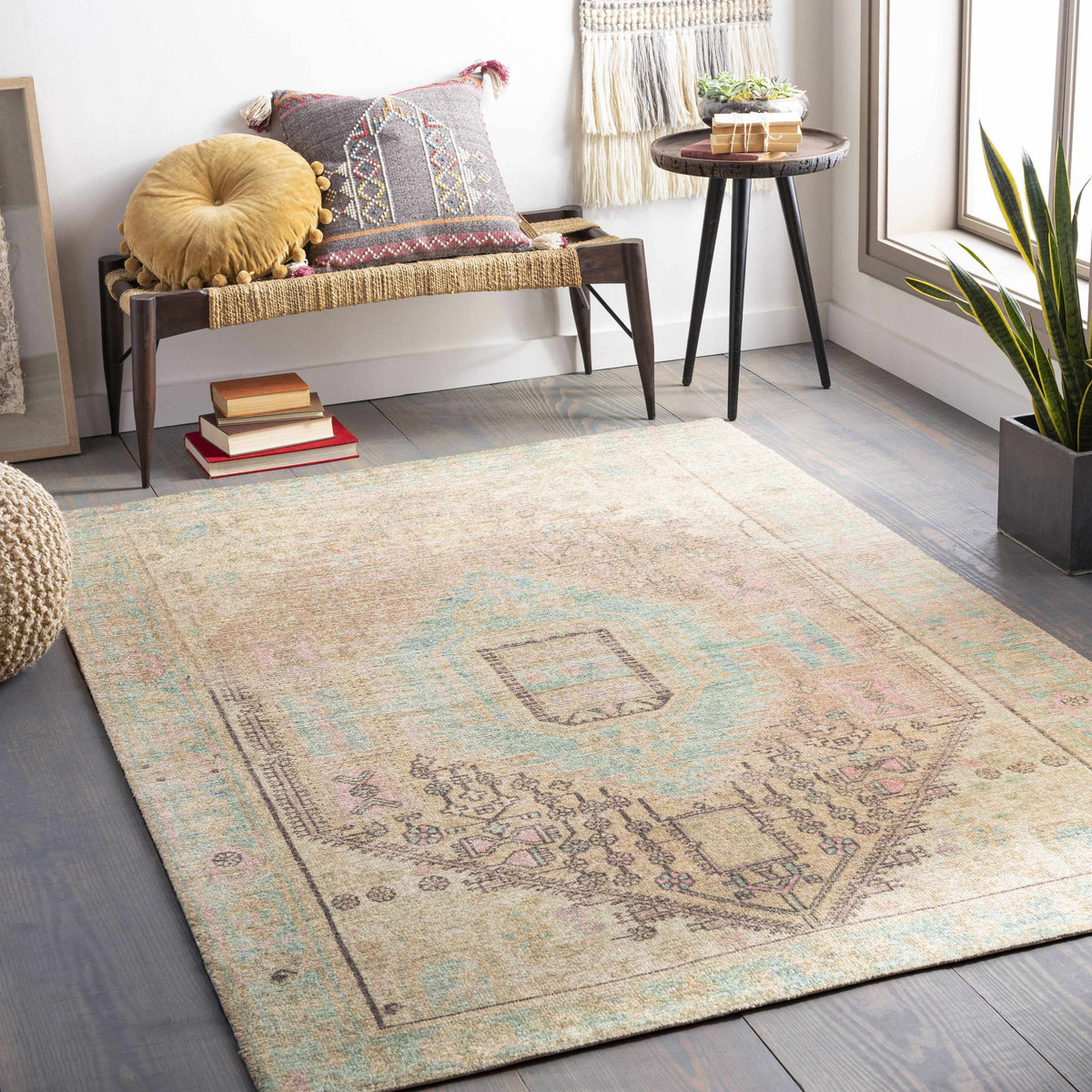 Rickinghall Peach&Sage Medallion Beige Rug - Clearance