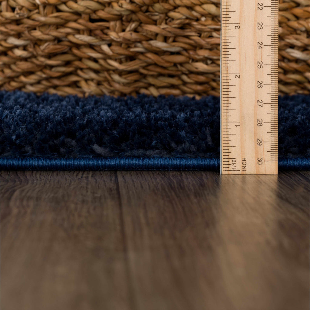 Navero Dark Blue Subtle Wavy Abstract Modern Minimalist Polyester Machine Woven Area Rug - Clearance