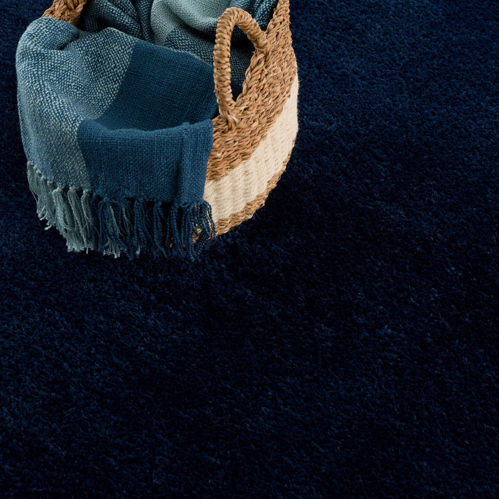 Navero Dark Blue Subtle Wavy Abstract Modern Minimalist Polyester Machine Woven Area Rug - Clearance
