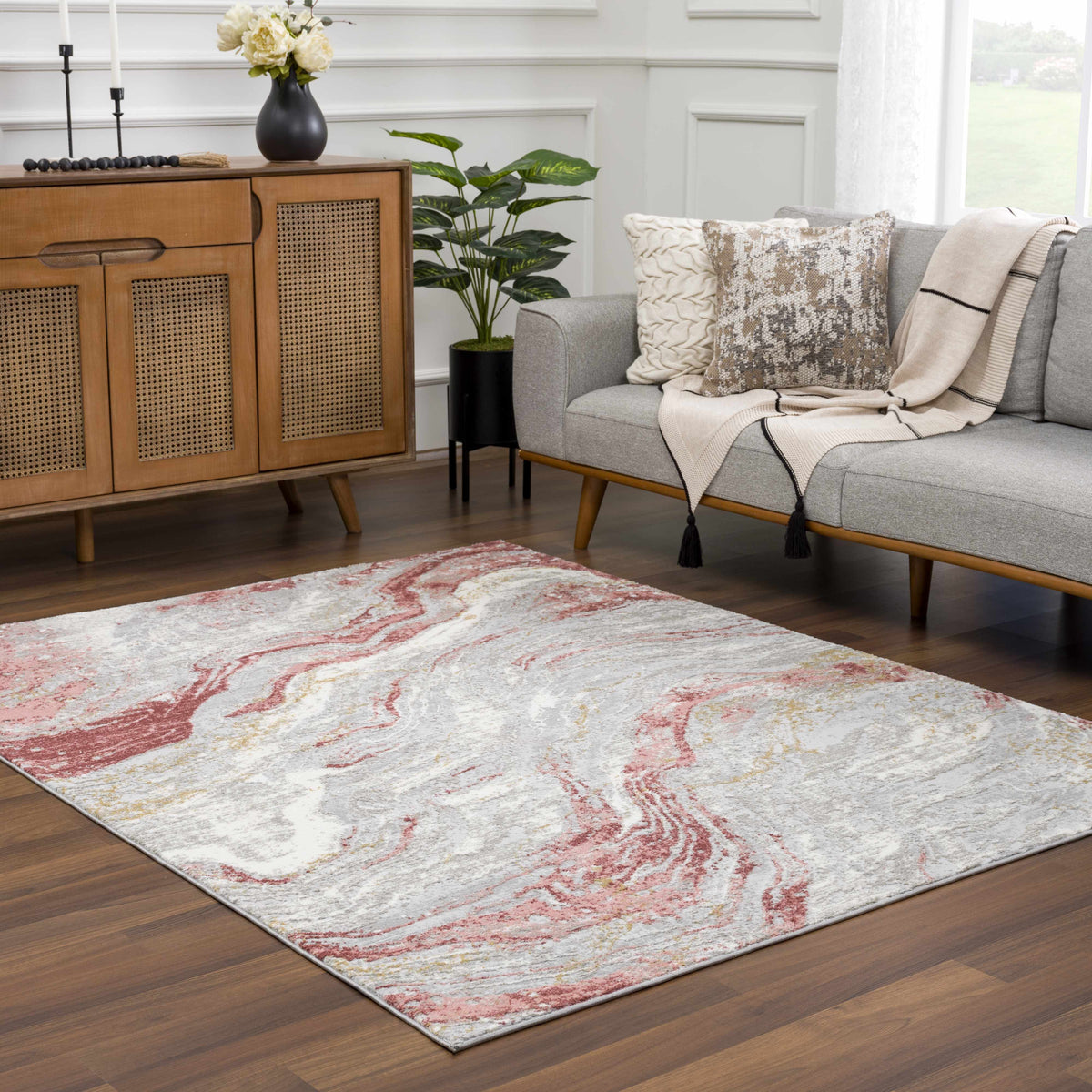 Lively Marble Pink Area Rug - Clearance