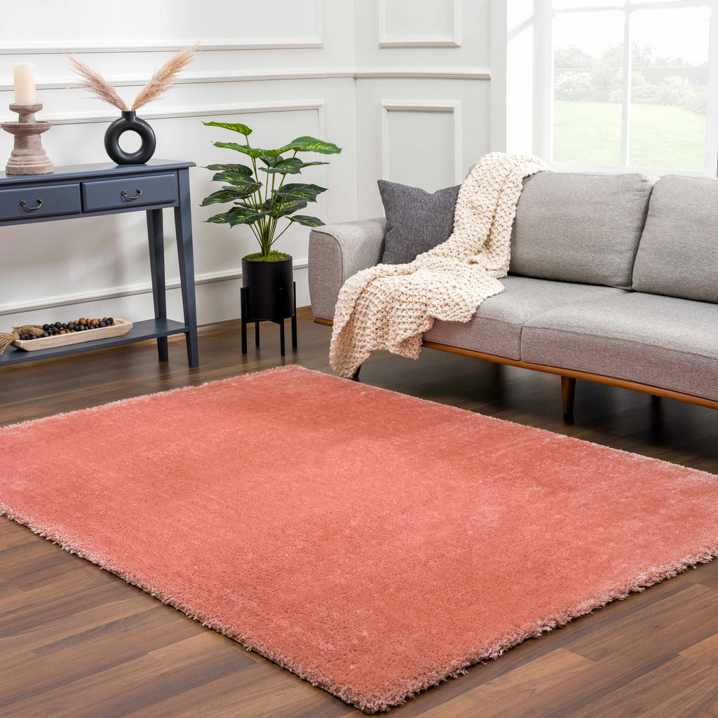 Rosava Dusty Pink Subtle Wavy Abstract Modern Minimalist Polyester Machine Woven Area Rug - Clearance