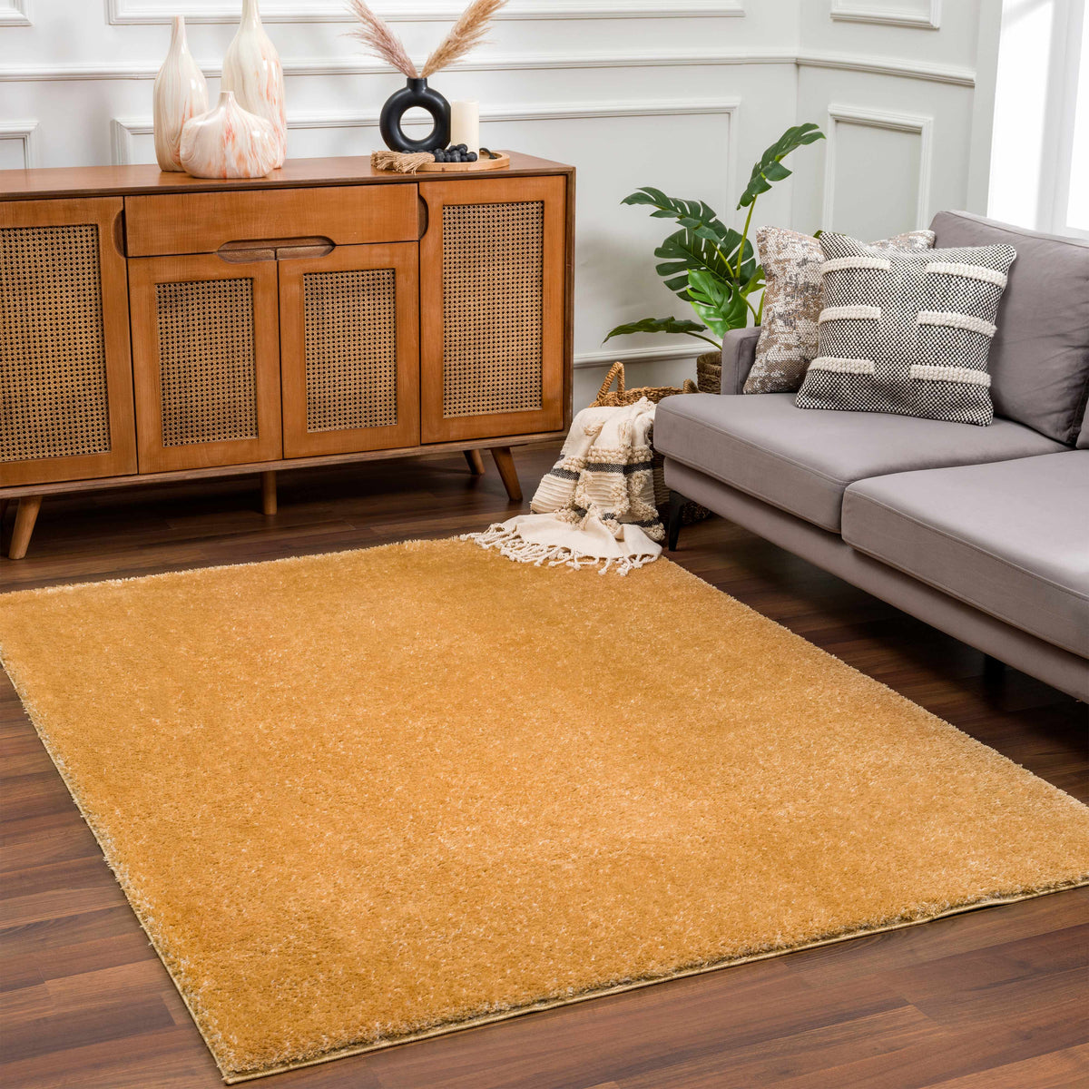 Heavenly Solid Mustard Plush Rug - Clearance