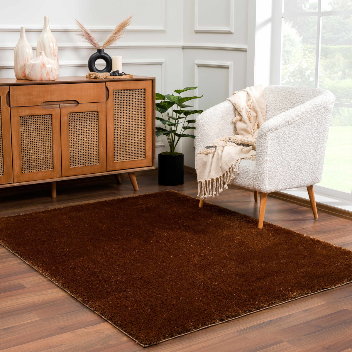 Heavenly Solid Brown Plush Rug - Clearance