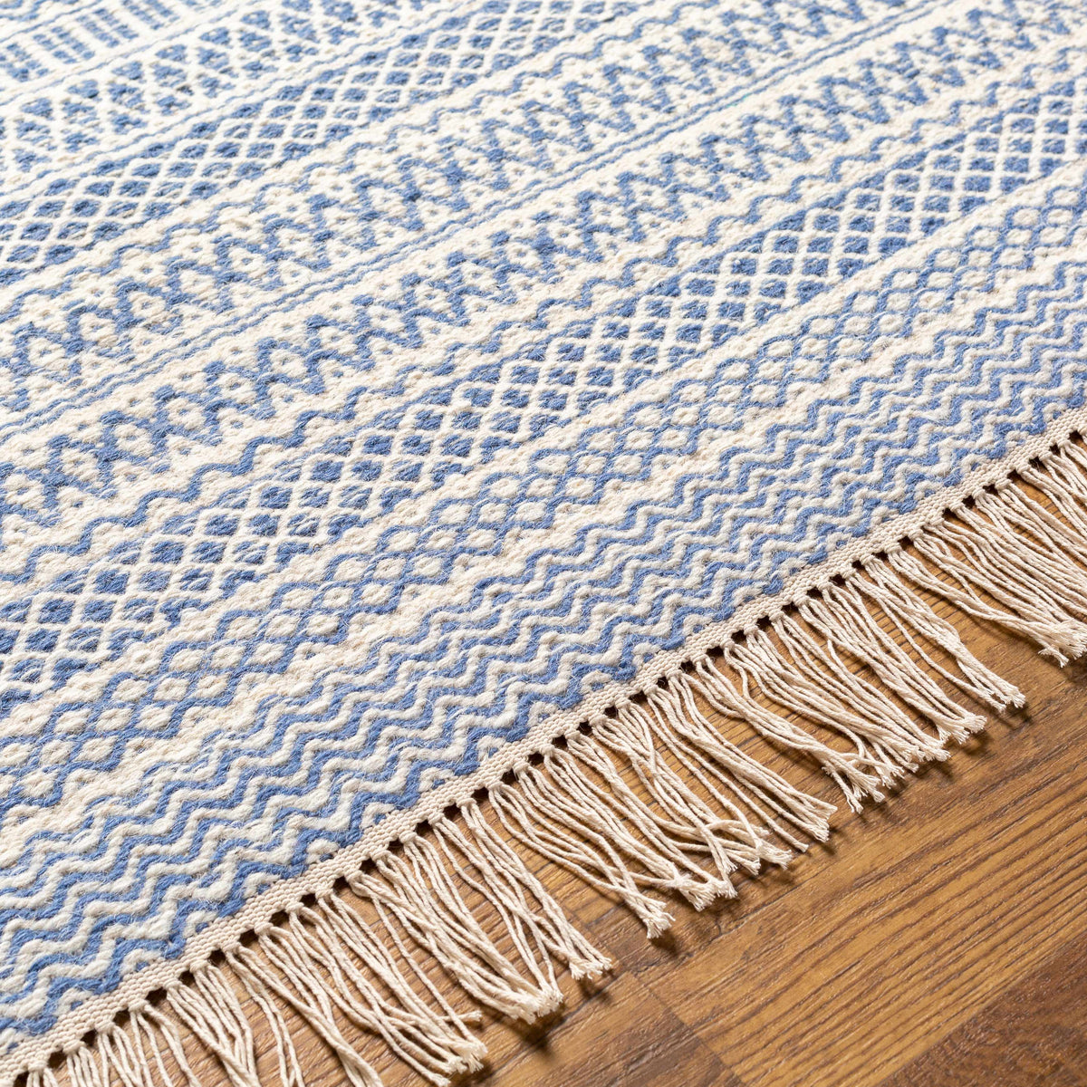 Sanc Blue/Cream Flatweave Wool Rug - Clearance